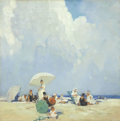 Atmospheric beach scene with women and children by Frederick Milton Grant - Auction record, sale price, and art valuation. Compare with similar artists and explore comparable artworks.