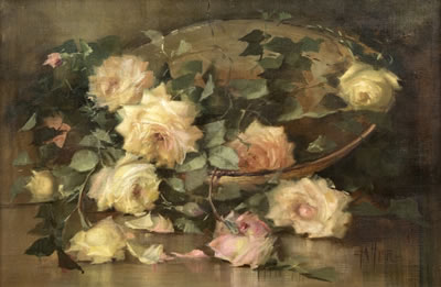 Still life of roses in a basket