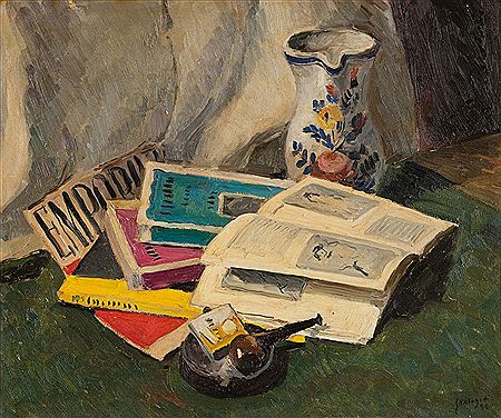 Still life with books, pipe and jug, 1954