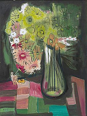 Stilisierter Blumenstrauß in gläserner Vase