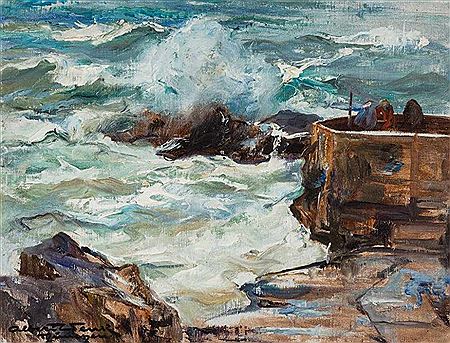 View from the shore on stormy seas