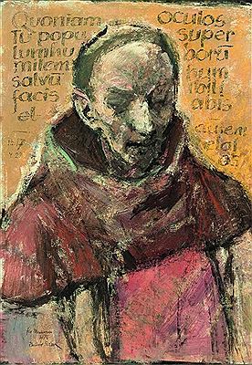 Monk before golden background with Latin inscription by Eberhard Frank - Auction record, sale price, and art valuation. Compare with similar artists and explore comparable artworks.