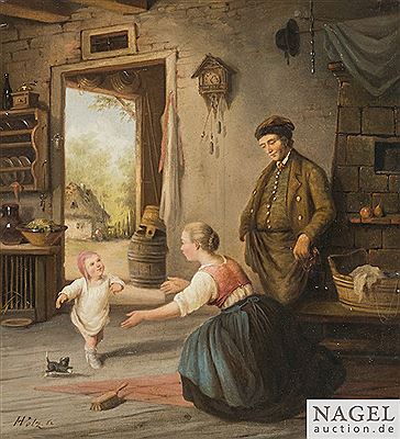 Rural interior with a child making tentative steps