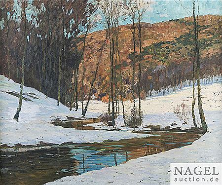 Wintry landscape with a brook by Wilhelm Nagel - Auction record, sale price, and art valuation. Compare with similar artists and explore comparable artworks.