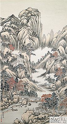 Herbstlandschaft mit Gelehrtenklause. Hängerolle