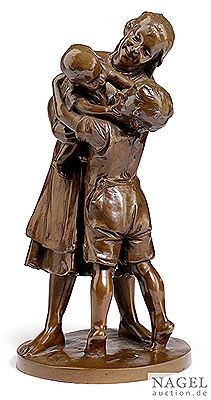 A bronze group of three children.
