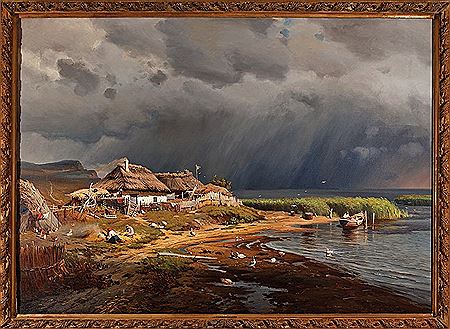 "Farmer's Cottage on River Bank"