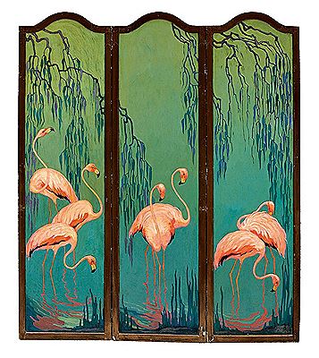 "Flamingos: A Three-Panel Folding Screen"