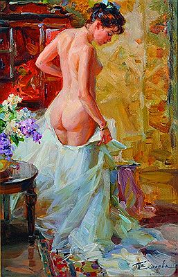 Interior Scene, with a Girl Undressing