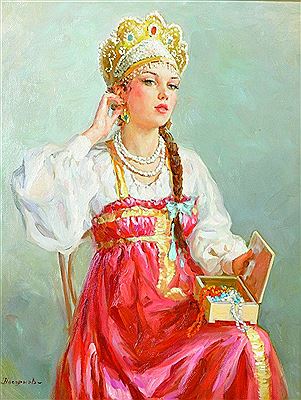 A Young Girl in Costume, with a Jewellery Box