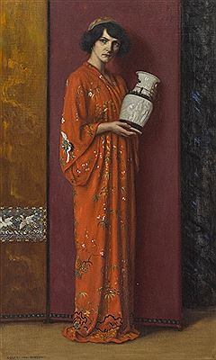 Dame in chinesischem Gewand mit Vase