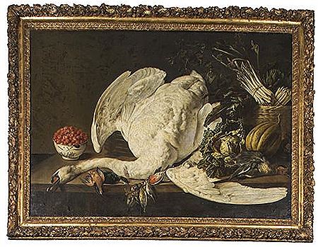 Nature morte au cygne sur un entablement