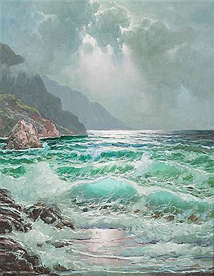 Seascape with breakers and cliffs
