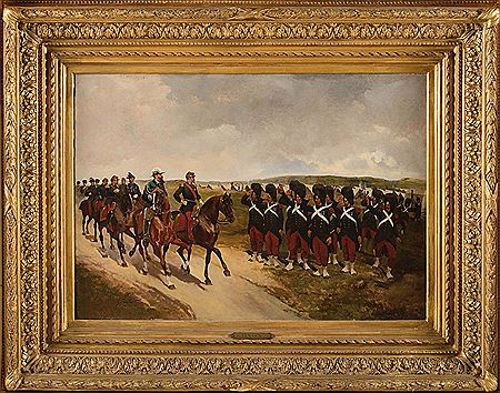 L'Empereur Napoléon III et le roi Victor Emmanuel II passant en revue les grenadiers à pieds de la Garde Impériale