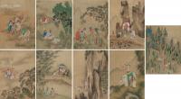 Lotto di nove Paesaggi con animali e figure