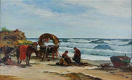 BEACH SCENE WITH GYPSIES