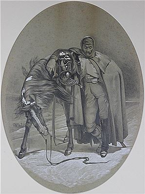 SOLDIER AND HIS HORSE IN THE SNOW, 1885