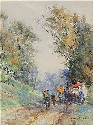 FIGURES IN A JAPANESE LANDSCAPE
