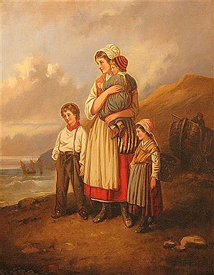 MOTHER AND CHILDREN AT THE SEASIDE