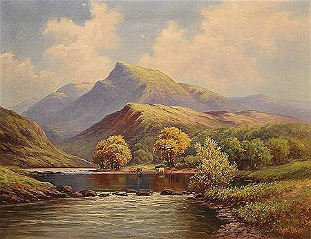 MOUNTAINS WITH RIVER AND CATTLE