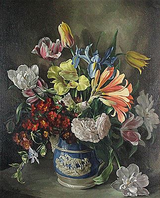 SPRING FLOWERS IN AN ENGLISH GLAZED PITCHER
