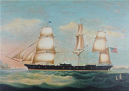CHINA TRADE PAINTING OF AMERICAN CLIPPER SHIP