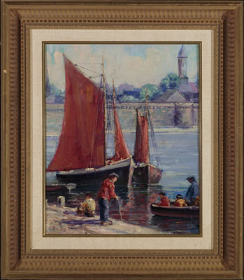 Sample artwork by Ora Inge Maxim (1895 - 1982), known for woodblock printmaking, seascape, landscape, marine and portrait painting - View similar artists and auction records