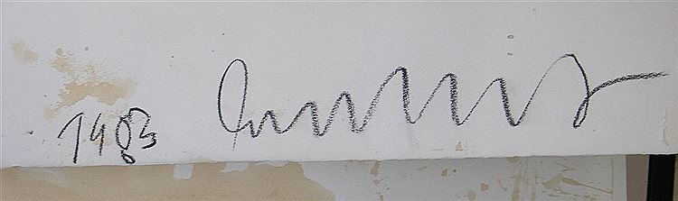 Ohne Titel (People). 1983. - auctioned 06/17/2016 - Jean-Michel Basquiat signature example for authentication verification from auction lot 4175308