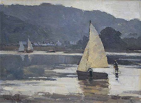 Coastal scene with figures and boats