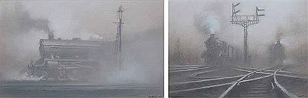 "Engine at Rest" and "Railway Scene" (2)