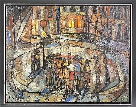 Street scene with a crowd of people