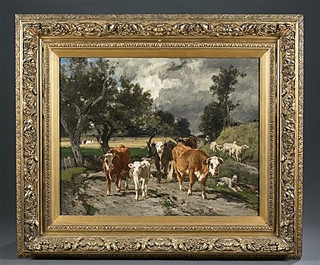 Seeking Shelter by Emile Van Marcke - Auction record, sale price, and art valuation. Compare with similar artists and explore comparable artworks.