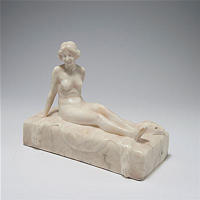 Female nude reclining on tiger skin rug by Fritz Kochendorfer - Auction record, sale price, and art valuation. Compare with similar artists and explore comparable artworks.