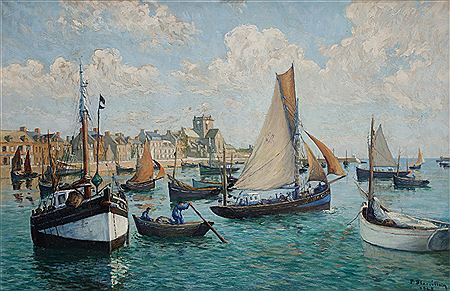 Bateaux dans le port de Barfleur, 1948