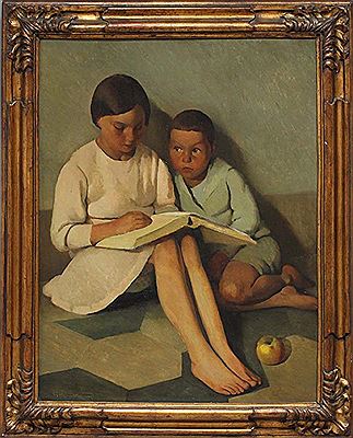 Lesendes Geschwisterpaar "La novella" by Giuseppe Montanari - Auction record, sale price, and art valuation. Compare with similar artists and explore comparable artworks.