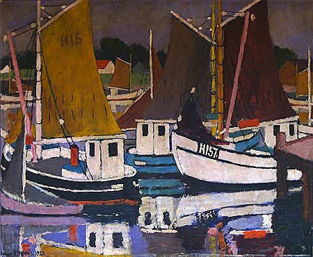Boats moored in a harbour