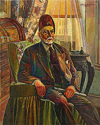 Portrait of a seated elderly gentleman wearing a fez