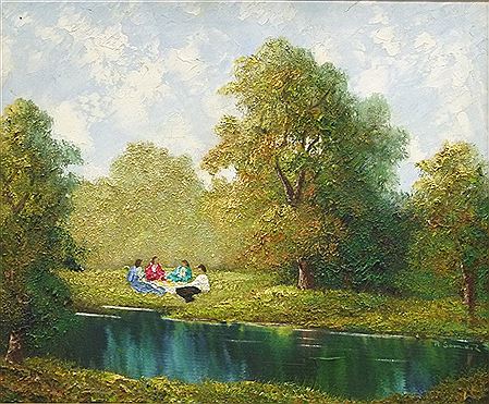 Flusslandschaft mit rastenden Personen