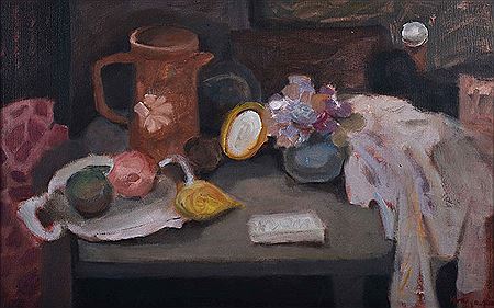 Still Life with Jug, fruit and Flowers by Eva Boulgoura - Auction record, sale price, and art valuation. Compare with similar artists and explore comparable artworks.