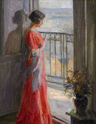 Elegant Lady in a red dress - Scene from France by Paul Friis Nybo - Auction record, sale price, and art valuation. Compare with similar artists and explore comparable artworks.
