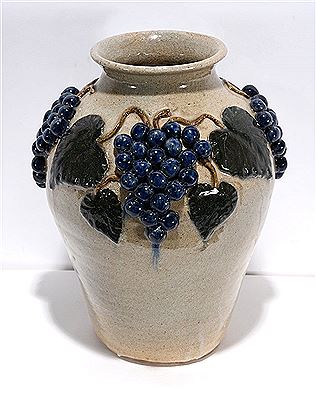Grape Vine & Leaf Decorated Vase.