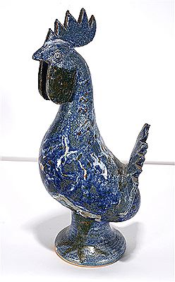 Experimental Blue & Green Crackle & Painted Rooster