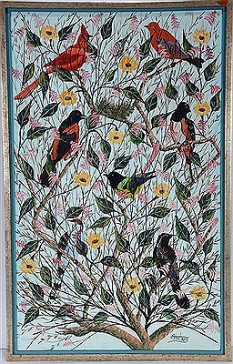Variety Of Song Birds In Blooming Time
