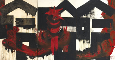 EXCLAMATORY WORD AND BOUND HUMAN INNARDS SERIES: HA! HA! HA! (TRIPTYCH) by Wenda Gu - Auction record, sale price, and art valuation. Compare with similar artists and explore comparable artworks.