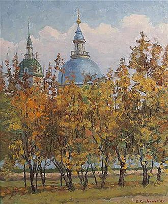 "Orthodoxe Kirchen hinter Alleebäumen", in herbstlicher Sonne by Vladimir Alexeevich Krivonosov - Auction record, sale price, and art valuation. Compare with similar artists and explore comparable artworks.