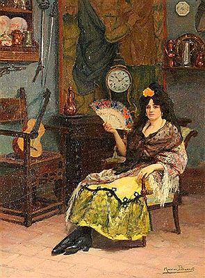 In einem Zimmer sitzende Spanierin mit Fächer by Marius-Antoine Barret - Auction record, sale price, and art valuation. Compare with similar artists and explore comparable artworks.