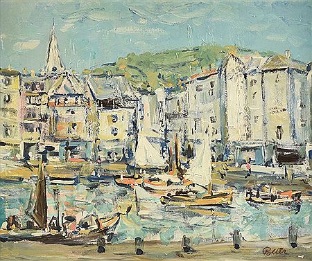 "French Village Harbor Scene"