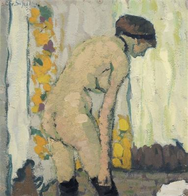 Stehender weiblicher Akt mit schwarzen Strümpfen. by Elisabeth Schulz - Auction record, sale price, and art valuation. Compare with similar artists and explore comparable artworks.