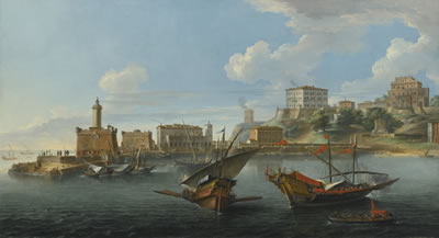 ANZIO, A VIEW OF THE PORT WITH THE VILLA CORSINI AND THE VILLA ALBANI