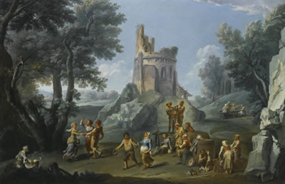 ROME, A VIEW OF THE SEDIA DEL DIAVOLO WITH PEASANTS MAKING MERRY